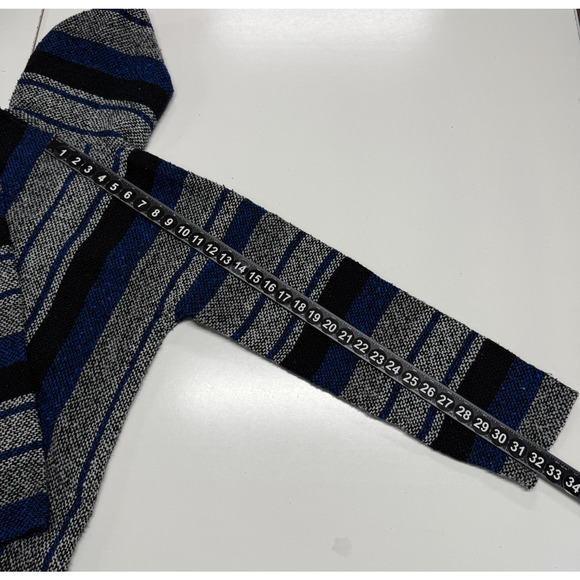 Baja Hoodie Mens Medium Blue Black Striped Drug Rug Tapestry Pullover Hippie - Picture 4 of 8
